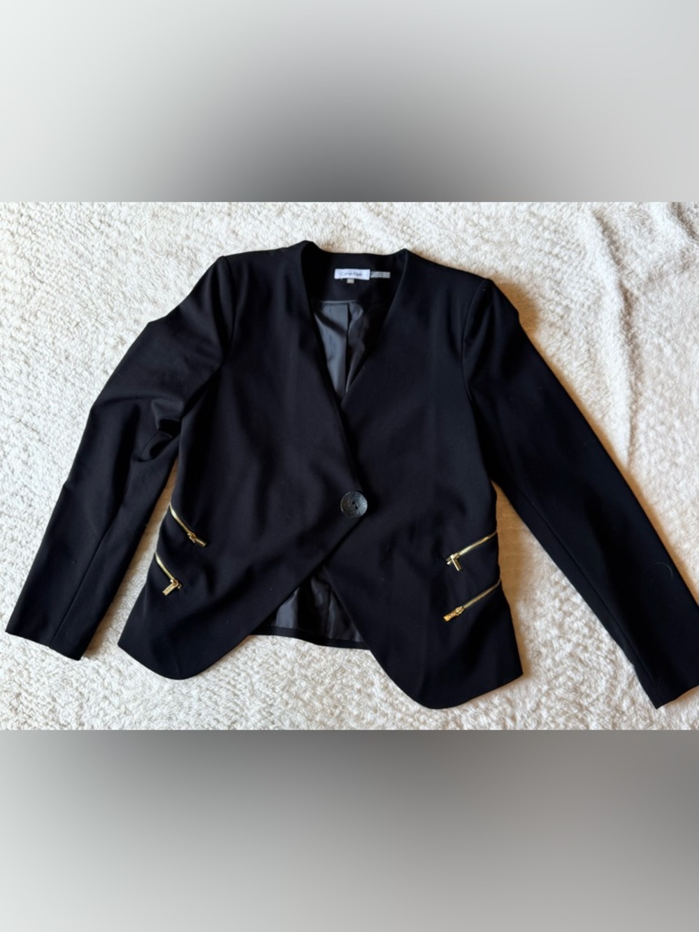 Calvin Klein Black Women's Blazer with Gold Zipper Accents